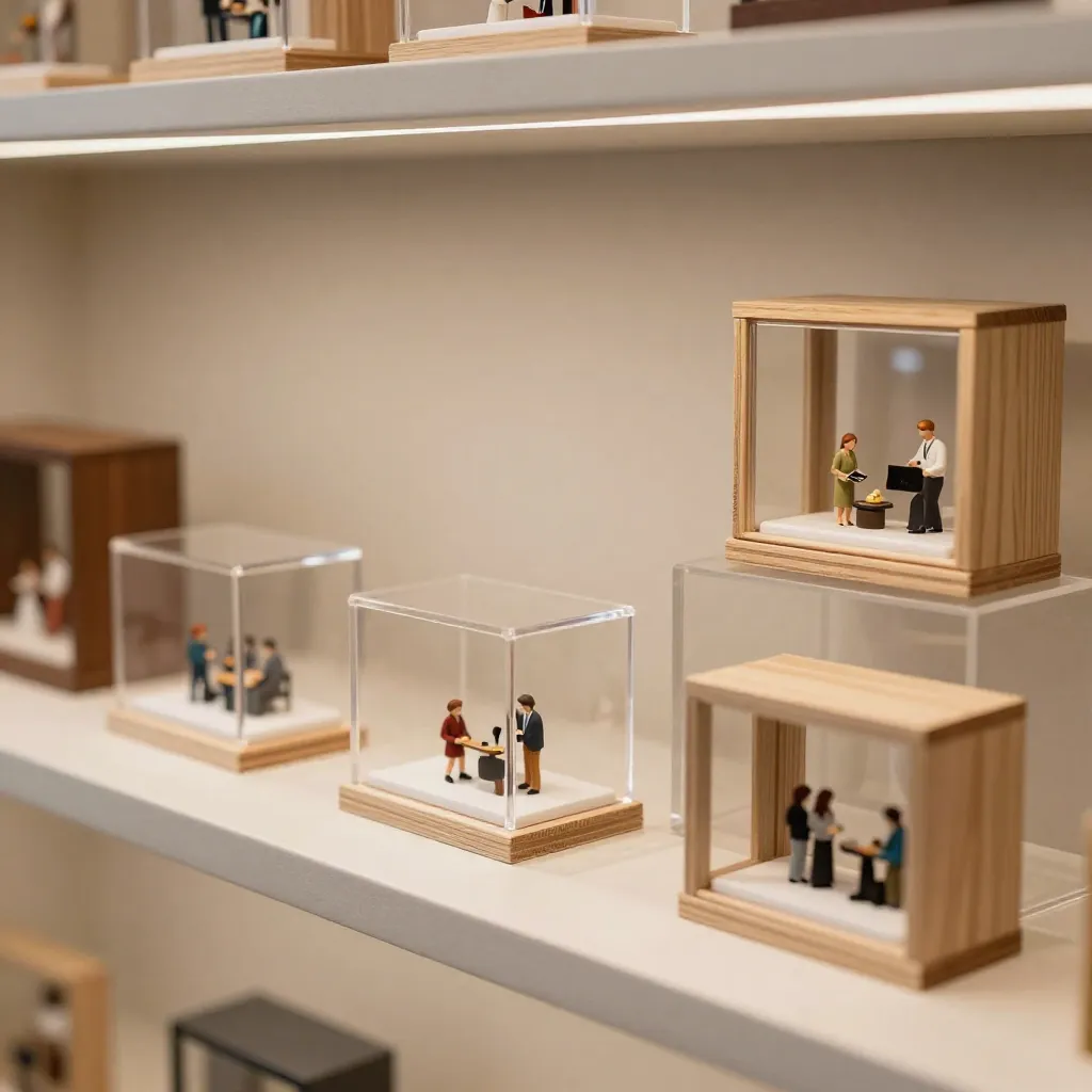 Wood and glass display case for miniature figures